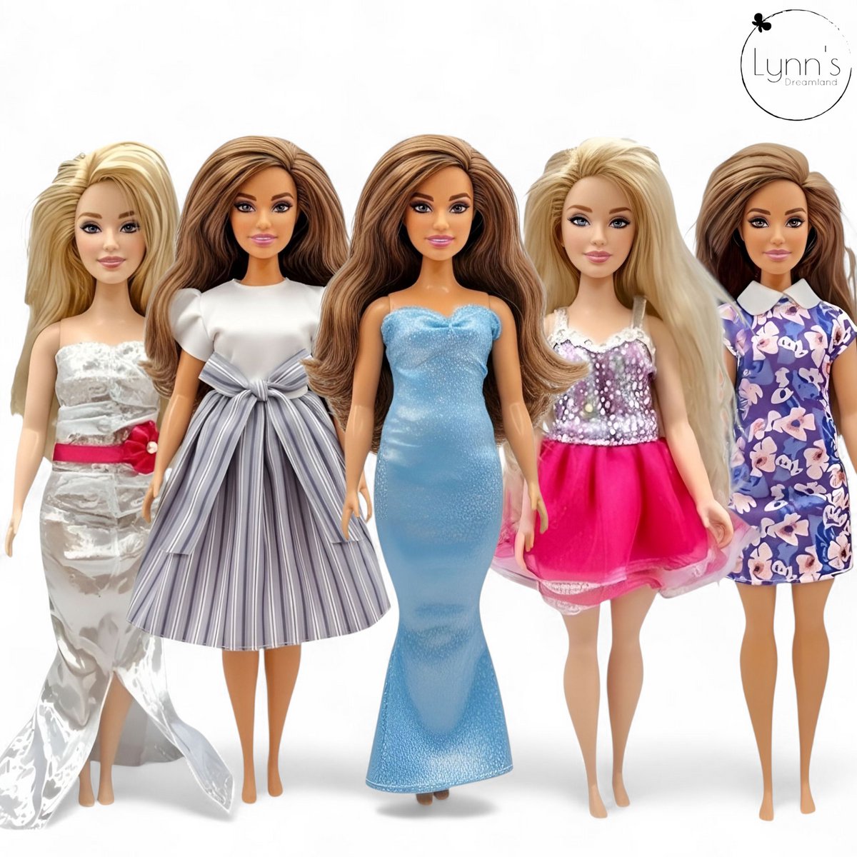 Lynn’s poppenkleertjes - Set ‘Ivy - Geschikt voor (curvy) modepop - Set van 5 outfits - Kleding voor modepoppen - Cadeauzakje